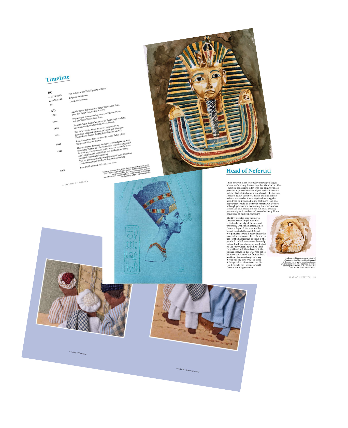 Small versions of three spreads - open pages - from the book overlap each other slightly.